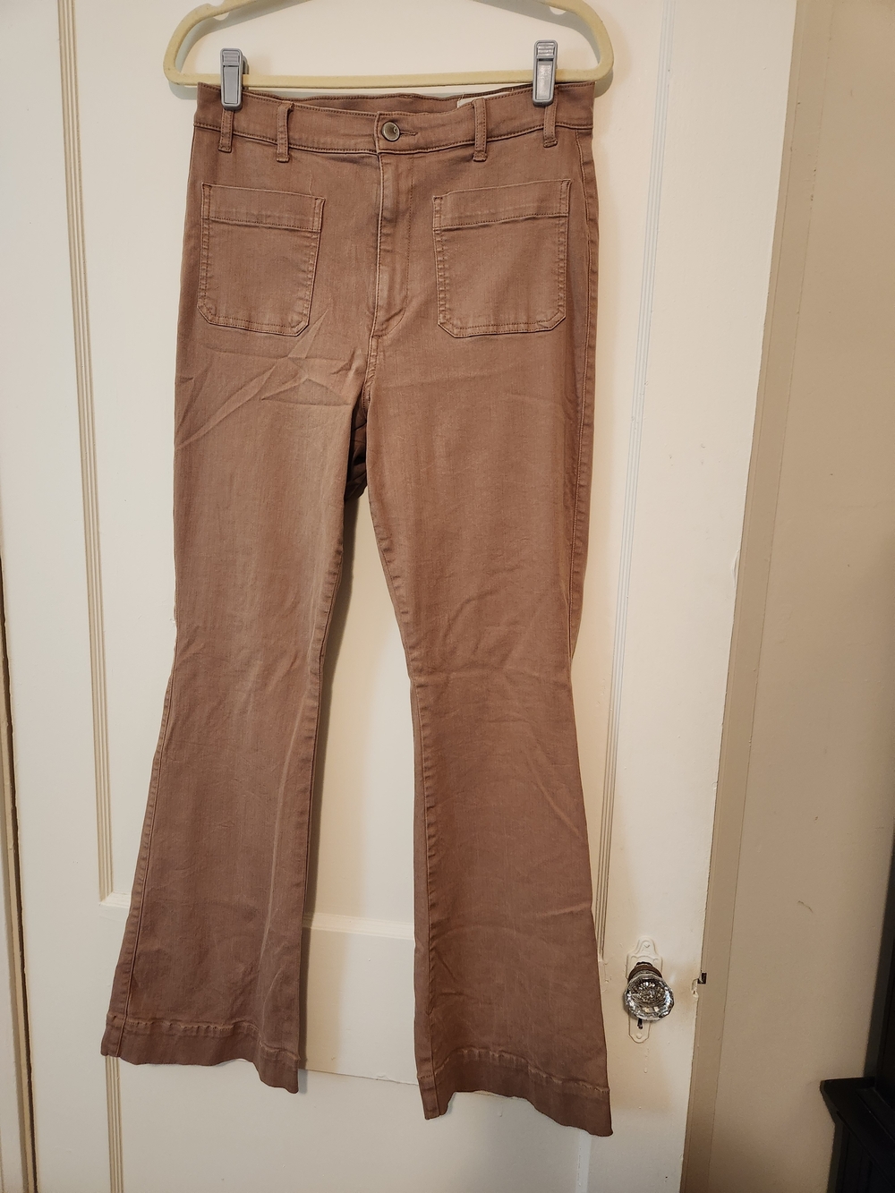 Cosmic Blue Love Size 30 Brown High Rise Patch Pocket Flare Jeans